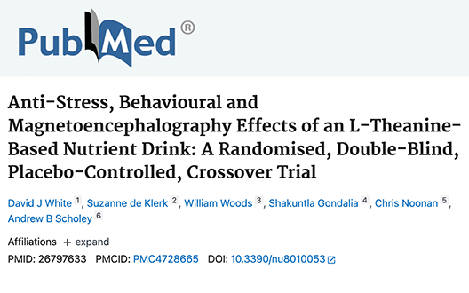 Anti-Stress, Behavioural and Magnetoencephalography Effects of an L-Theanine-Based Nutrient Drink: A Randomised, Double-Blind, Placebo-Controlled, Crossover Trial